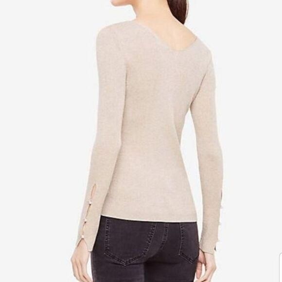 NWT Ann Taylor Metallic Shimmer Pearlized Slit Cuff Sweater LP - Picture 2 of 7